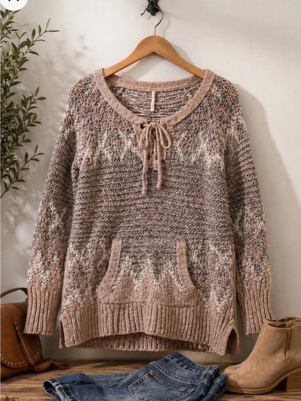 Free People “Love Bug” Nordic Fair Isle Wool Blend Sweater L (12/14) Multicolor